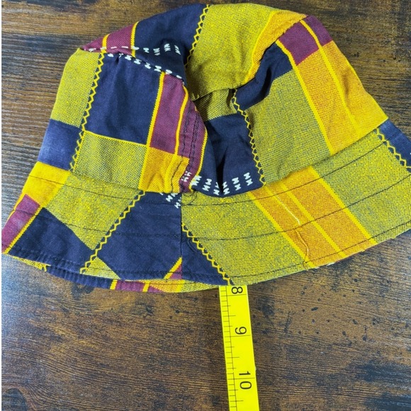 Boho Patchwork Bucket Hat Yellow Navy Burgundy Festival Sun Hat - Picture 4 of 4